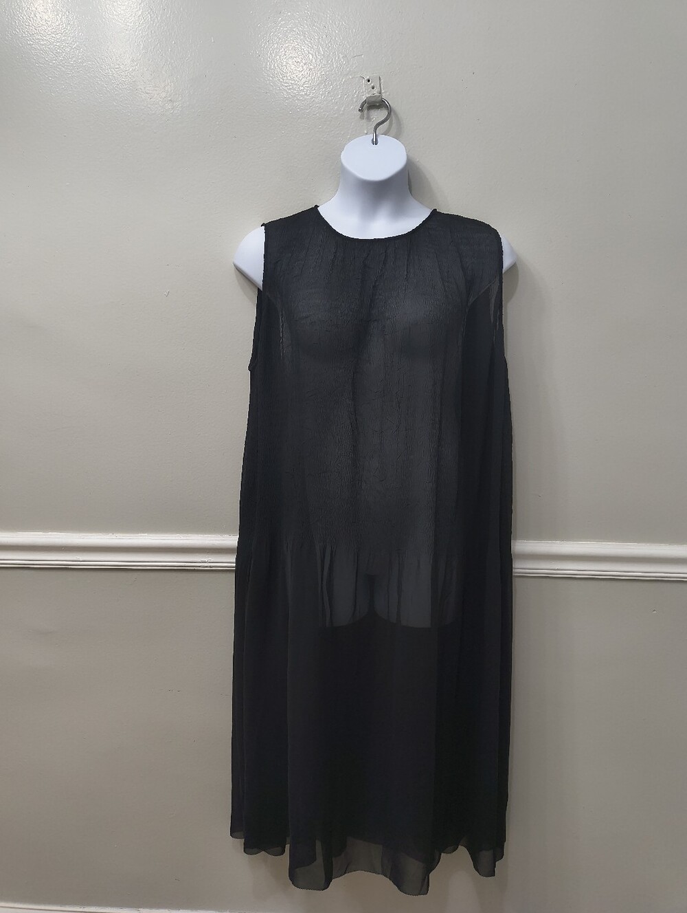 Eileen Fisher Black Sheer Crinkled Overlay Cover-up Midi/Maxi Dress XLWhimsigoth